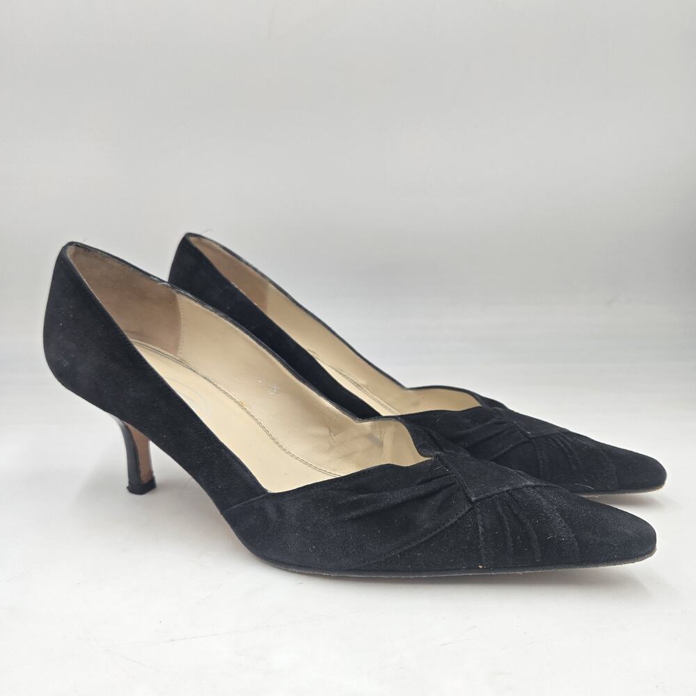 Vintage Talbots Suede Black Pumps Pointed Toe Low Heels Shoes Size 9 W Classic